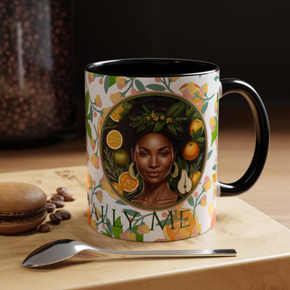 Organically Me Pink and Green Plant Garden Vegan Ceramic Plant Mug with Black woman (11oz) 8 Color Combos