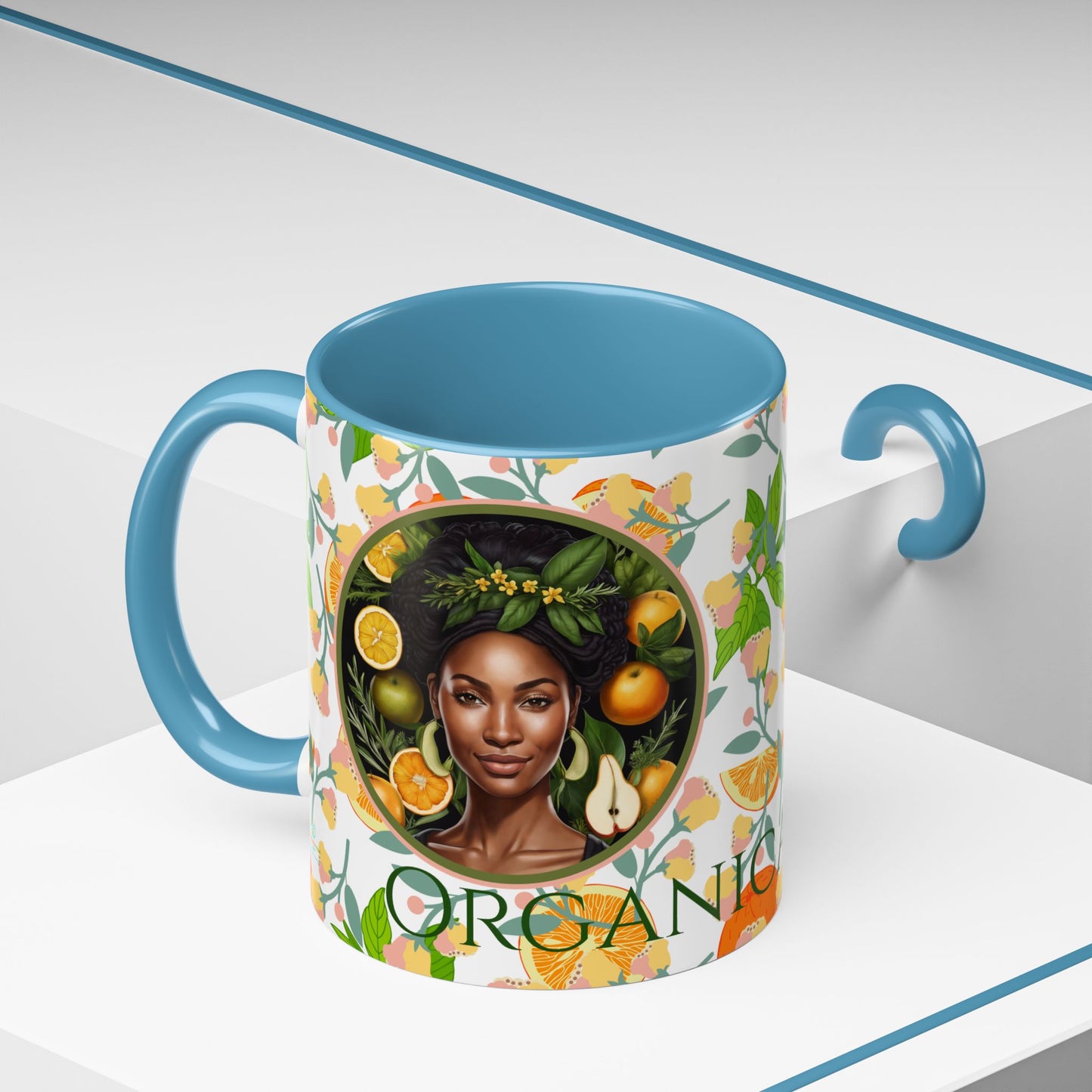 Organically Me Pink and Green Plant Garden Vegan Ceramic Plant Mug with Black woman (11oz) 8 Color Combos
