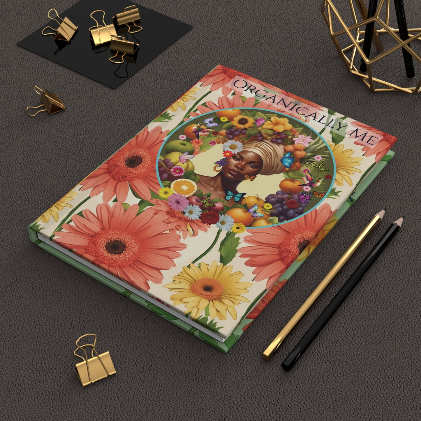 100% Organic Daisy Joy3 Plant Garden & Vegan Hardcover Journal, Black Woman Matte 150 pages Double Sided, May be PERSONALIZED