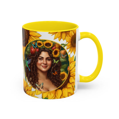 Organically Me B Sunflower Plant Garden Vegan Ceramic Plant Mug with Black woman (11oz) 8 Color Combos