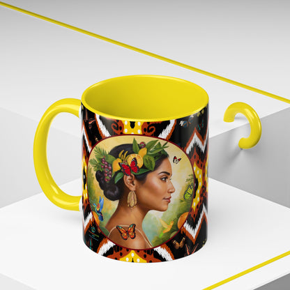 Organically Me A Tribal Butterfly Plant Garden Vegan Ceramic Plant Mug with Black woman (11oz) 8 Color Combos