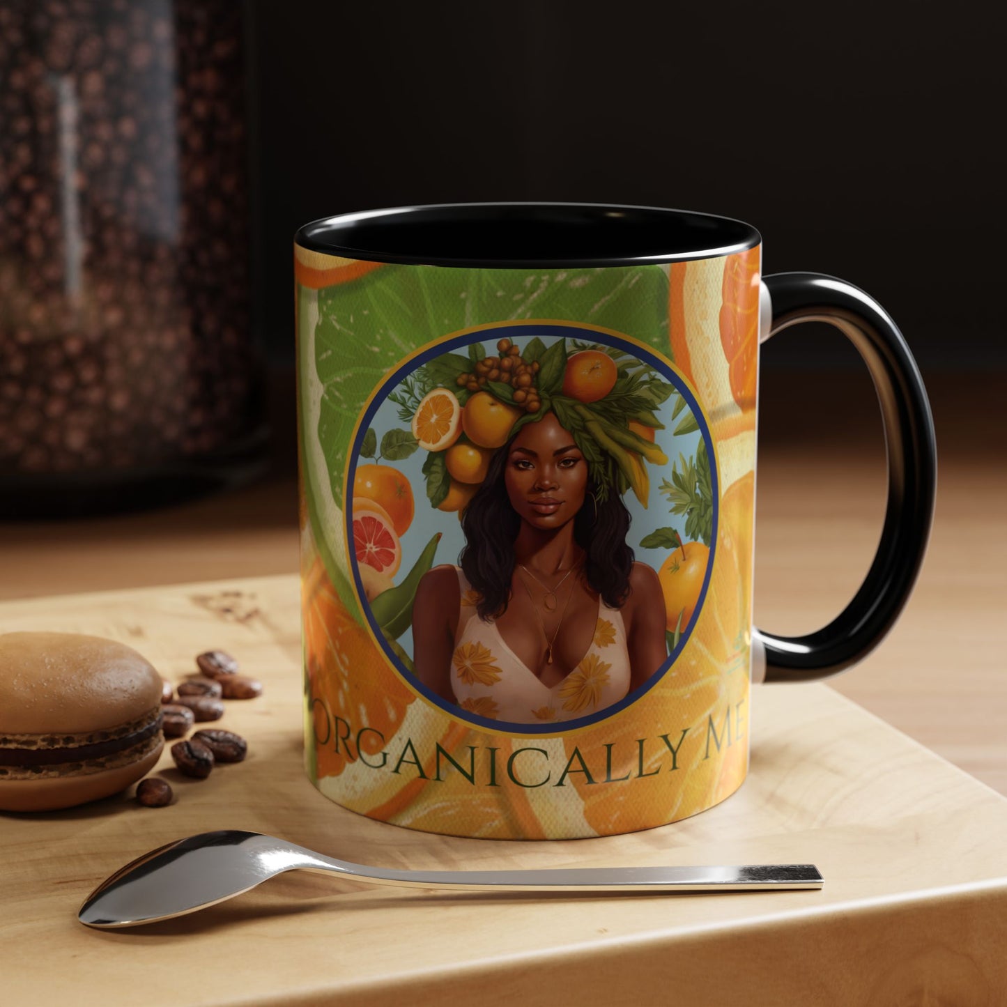 Organically Me Bright Citrus Plant Garden Vegan Ceramic Plant Mug with Black woman (11oz) 8 Color Combos
