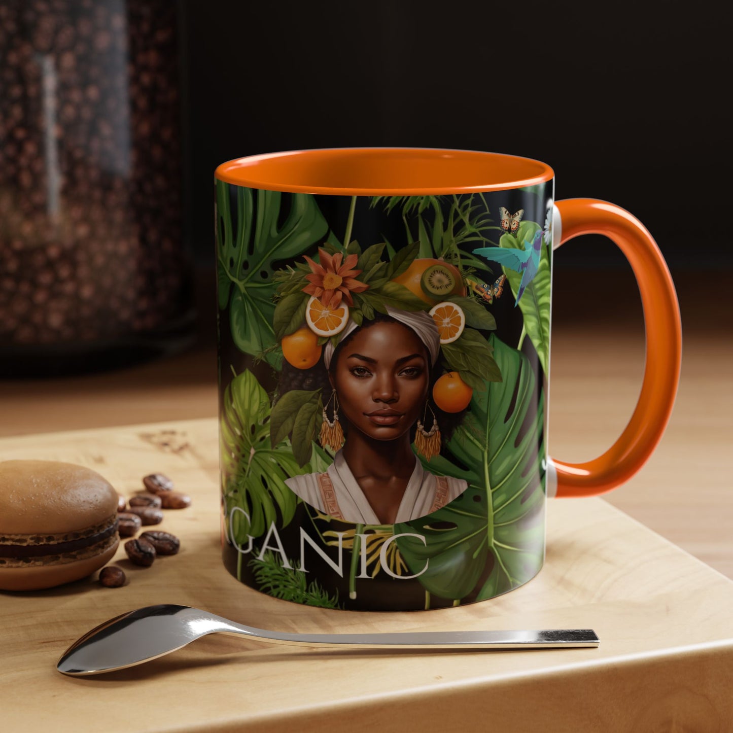 100% Organic Black Jungle Plant Garden Vegan Ceramic Plant Mug with (11oz) 8 Color Combos Double-Side Design