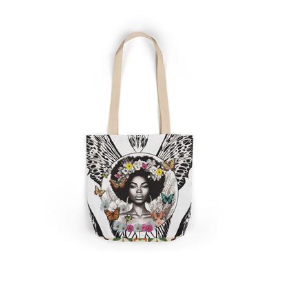 Afro Butterfly Queen In Black & White Garden-themed 13" tote bag, purse, workout bag, yoga bag, personal item with Black Women
