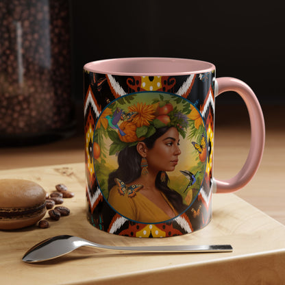 Organically Me A Tribal Butterfly Plant Garden Vegan Ceramic Plant Mug with Black woman (11oz) 8 Color Combos