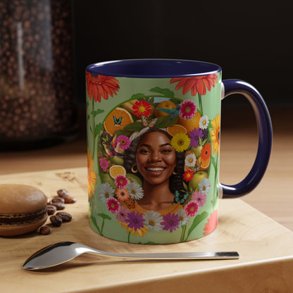 Organically Me A Joy Daisy Plant Garden Vegan Ceramic Plant Mug with Black woman (11oz) 8 Color Combos