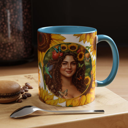 Organically Me B Sunflower Plant Garden Vegan Ceramic Plant Mug with Black woman (11oz) 8 Color Combos