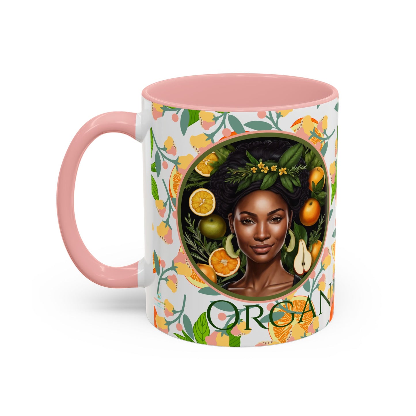 Organically Me Pink and Green Plant Garden Vegan Ceramic Plant Mug with Black woman (11oz) 8 Color Combos