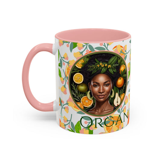 Organically Me Pink and Green Plant Garden Vegan Ceramic Plant Mug with Black woman (11oz) 8 Color Combos