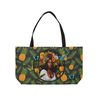 Organically Me A Pineapple Plant Garden Weekender Tote Bag with Black Woman