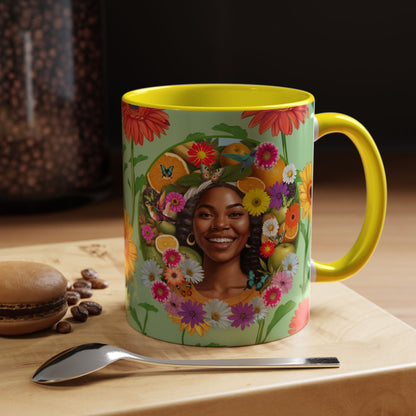 Organically Me A Joy Daisy Plant Garden Vegan Ceramic Plant Mug with Black woman (11oz) 8 Color Combos
