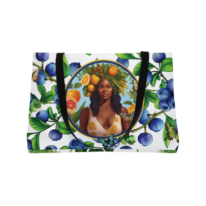 Organically Me Blue & Yellow Plant Garden-themed Weekender Tote Bag, workout bag, yoga bag with Black Women