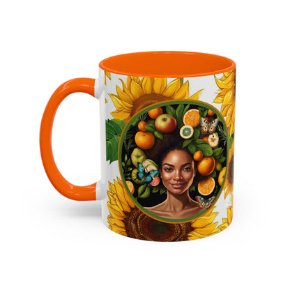 Organically Me Sunflower Plant Garden Vegan Ceramic Plant Mug with Black woman (11oz) 8 Color Combos
