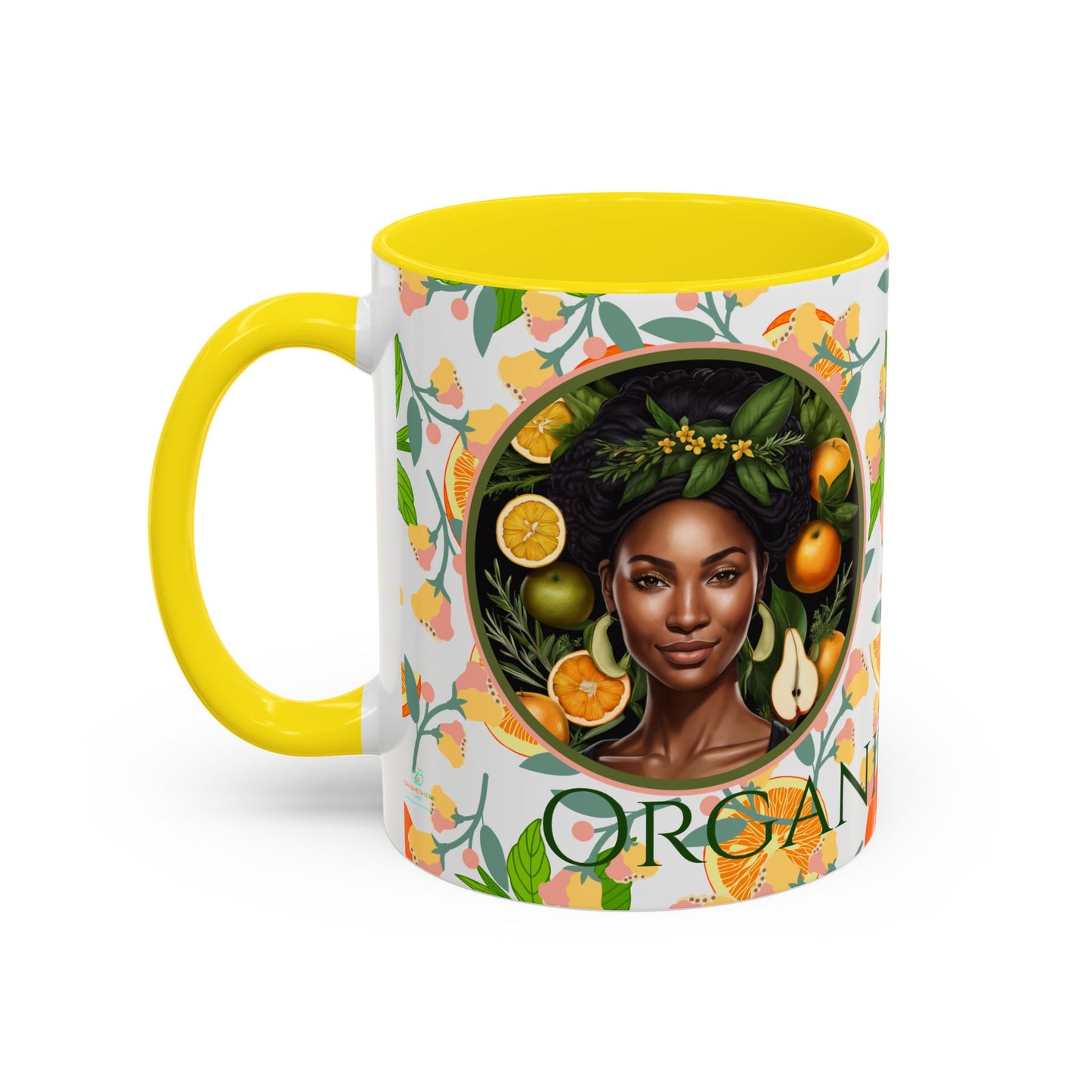 Organically Me Pink and Green Plant Garden Vegan Ceramic Plant Mug with Black woman (11oz) 8 Color Combos
