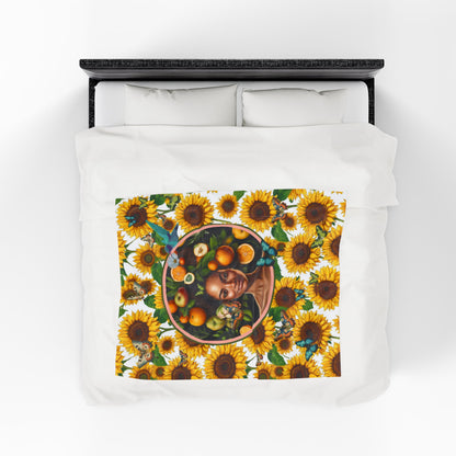 Organically Me Sunflower Plant Garden Blanket, Wall Hanging, Tablecloth (Velveteen); 50 x 60in