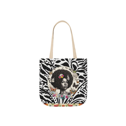 Afro Butterfly Queen In Black & White Garden-themed 13" tote bag, purse, workout bag, yoga bag, personal item with Black Women
