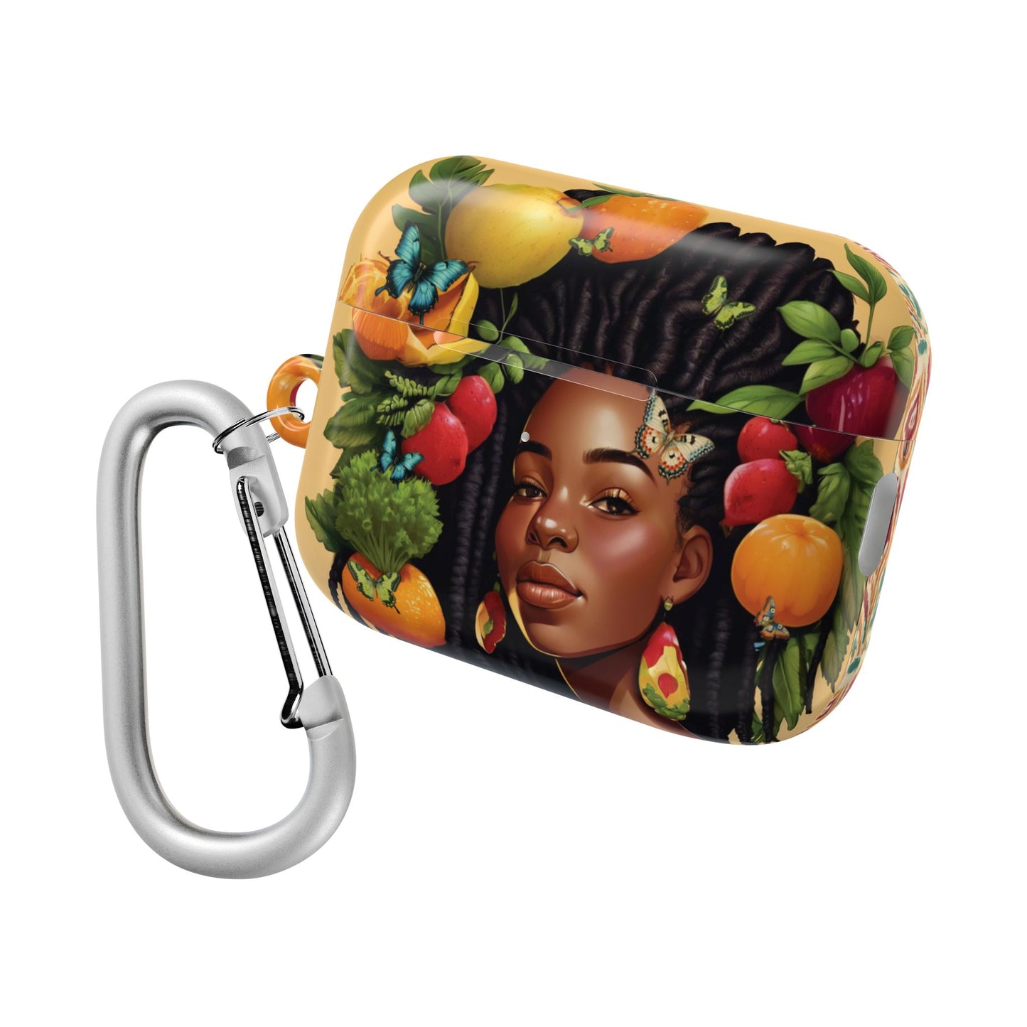 AirPods Case: Wynter Locs Veggie Tribal Ikat Design with Butterflies, Plants & Black Woman for AirPods Pro Gen 1 & 2, AirPods Gen 1, Gen 2, Gen 3