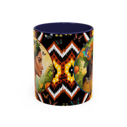 Organically Me A Tribal Butterfly Plant Garden Vegan Ceramic Plant Mug with Black woman (11oz) 8 Color Combos
