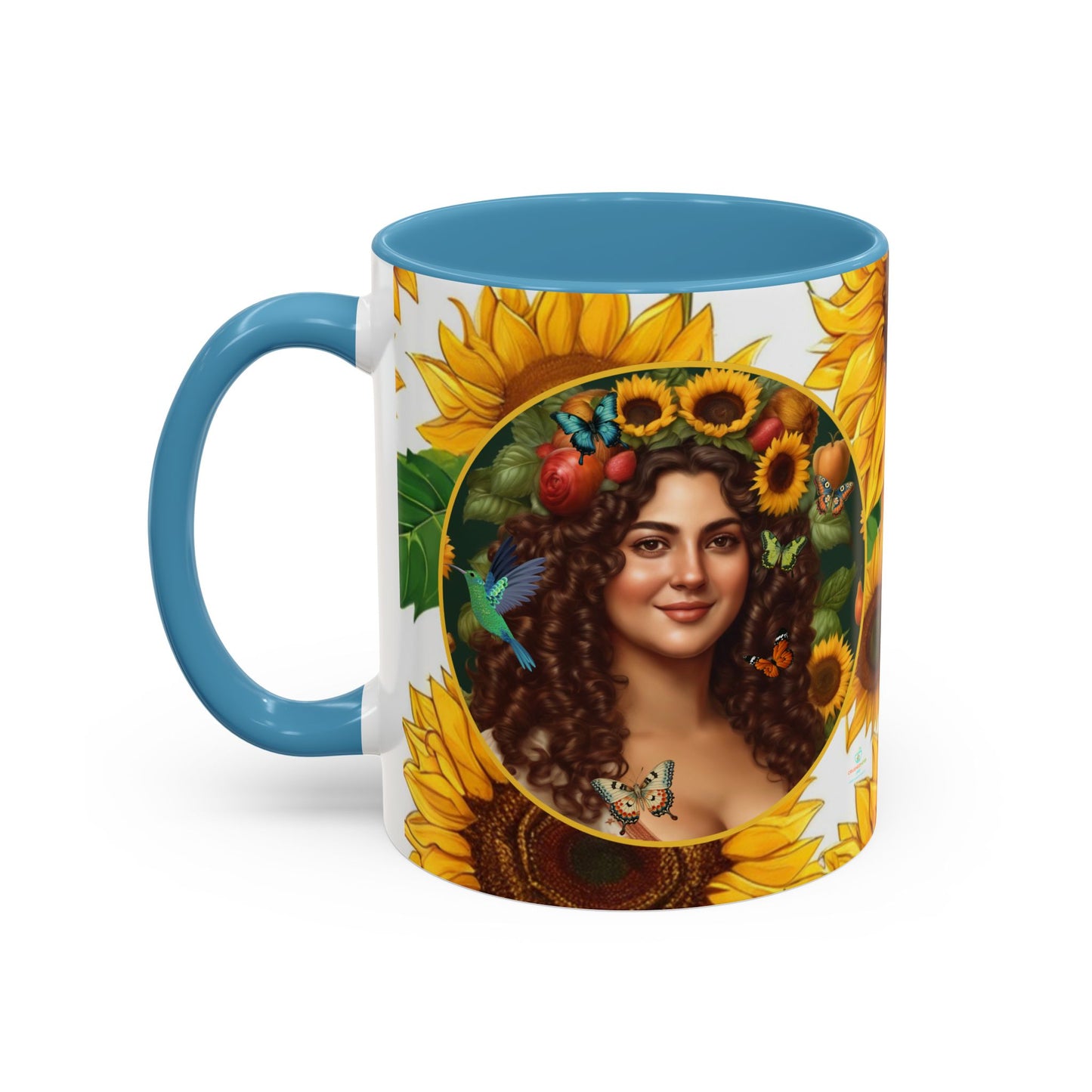 Organically Me B Sunflower Plant Garden Vegan Ceramic Plant Mug with Black woman (11oz) 8 Color Combos