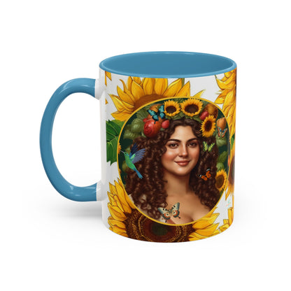 Organically Me B Sunflower Plant Garden Vegan Ceramic Plant Mug with Black woman (11oz) 8 Color Combos