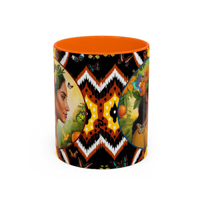 Organically Me A Tribal Butterfly Plant Garden Vegan Ceramic Plant Mug with Black woman (11oz) 8 Color Combos