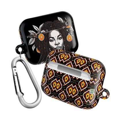 AirPods Case: Yadira Loc Princess Garden Monarch Tribal Ikat Design with Butterflies, Plants & Black Woman for AirPods Pro Gen 1 & 2, AirPods Gen 1, Gen 2, Gen 3