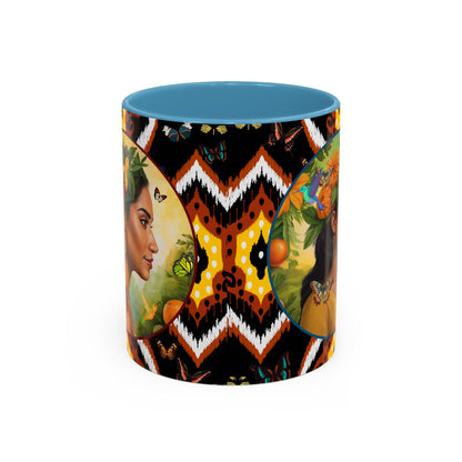 Organically Me A Tribal Butterfly Plant Garden Vegan Ceramic Plant Mug with Black woman (11oz) 8 Color Combos