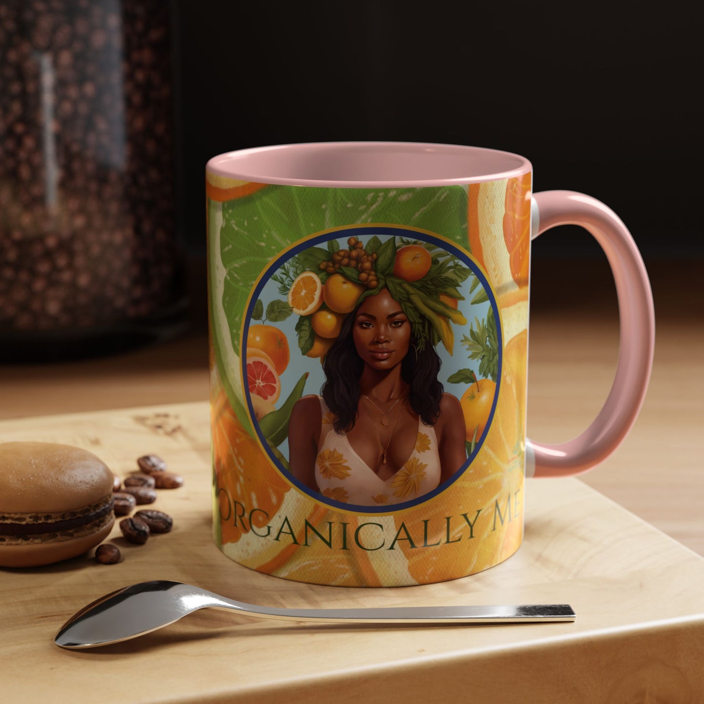 Organically Me Bright Citrus Plant Garden Vegan Ceramic Plant Mug with Black woman (11oz) 8 Color Combos