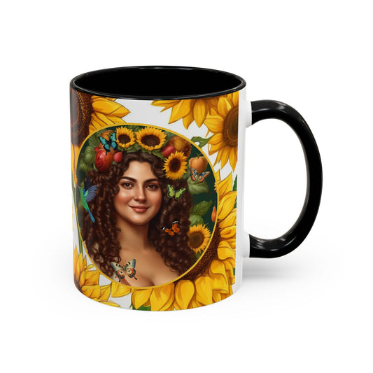 Organically Me B Sunflower Plant Garden Vegan Ceramic Plant Mug with Black woman (11oz) 8 Color Combos