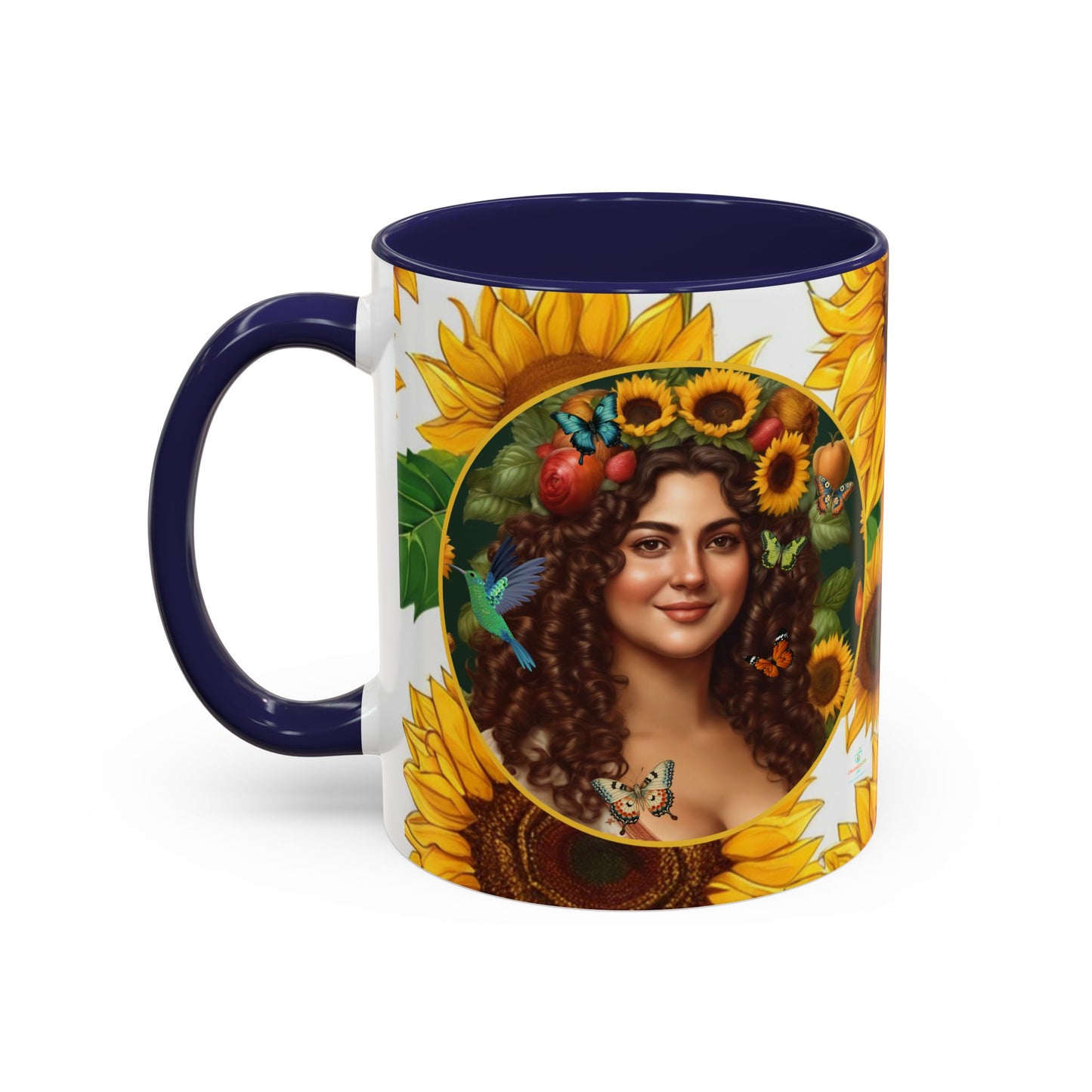 Organically Me B Sunflower Plant Garden Vegan Ceramic Plant Mug with Black woman (11oz) 8 Color Combos