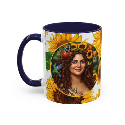 Organically Me B Sunflower Plant Garden Vegan Ceramic Plant Mug with Black woman (11oz) 8 Color Combos