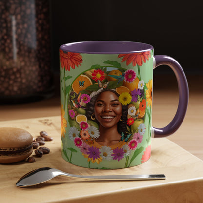 Organically Me A Joy Daisy Plant Garden Vegan Ceramic Plant Mug with Black woman (11oz) 8 Color Combos