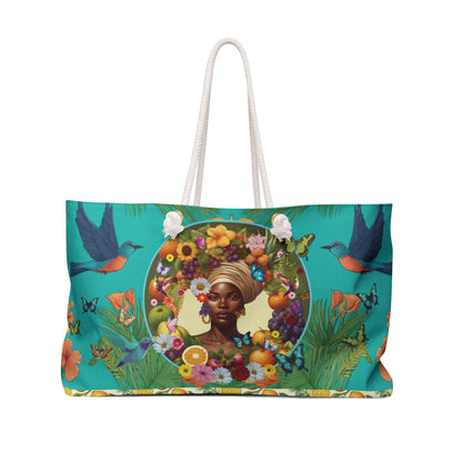 Organically Me A Caribbean Gina Hibiscus Plant Garden Large Weekender Tote Bag with Black Woman 12"x13