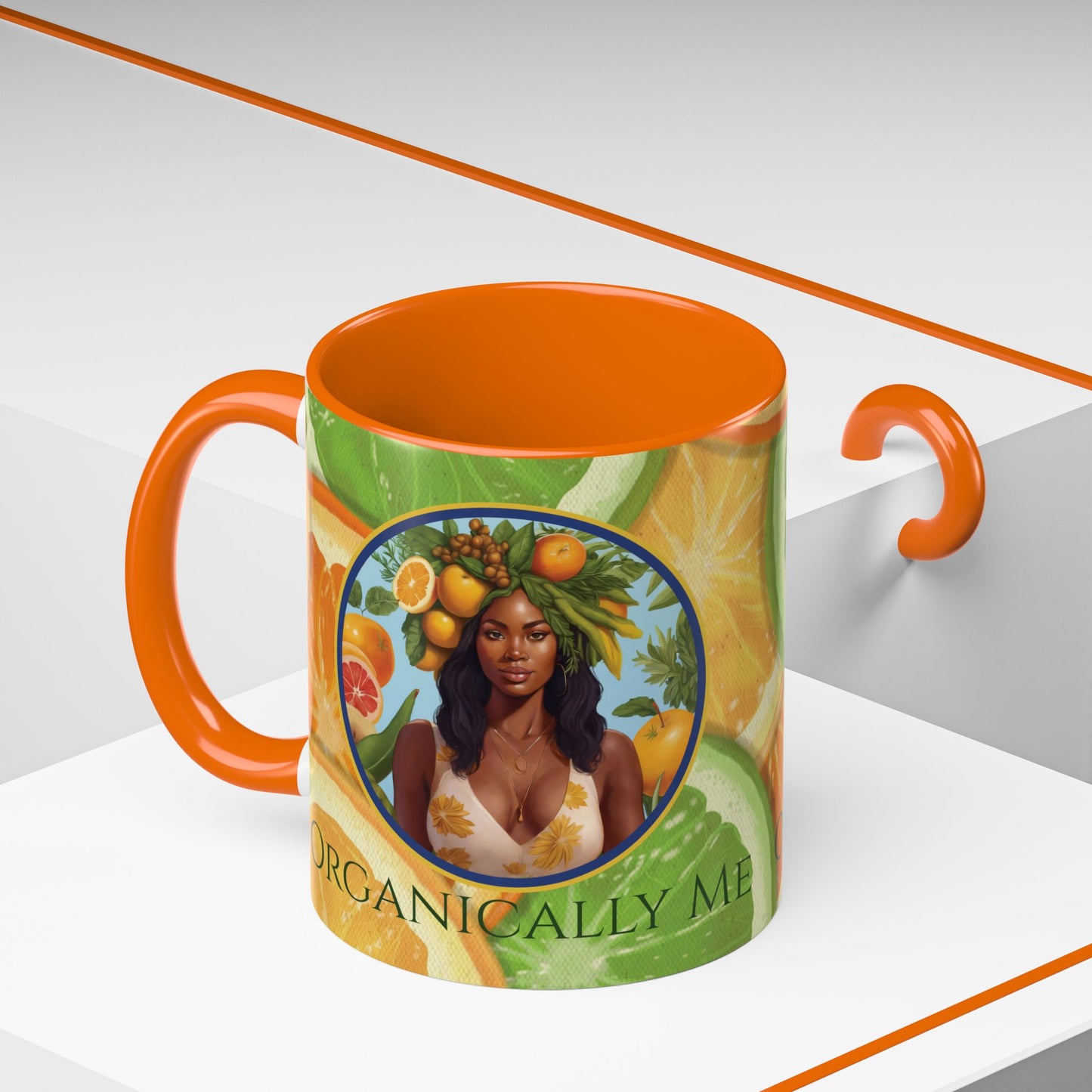 Organically Me Bright Citrus Plant Garden Vegan Ceramic Plant Mug with Black woman (11oz) 8 Color Combos