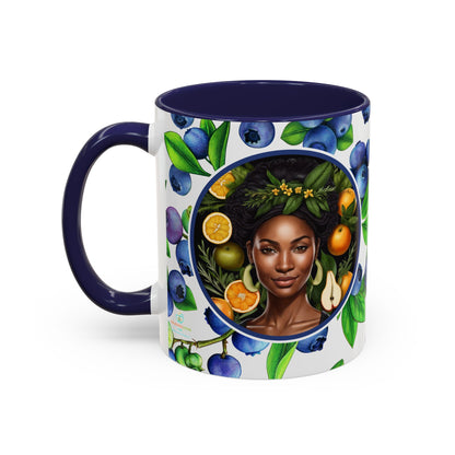 Organically Me Blueberry Plant Garden Vegan Ceramic Plant Mug with Black woman (11oz) 8 Color Combos