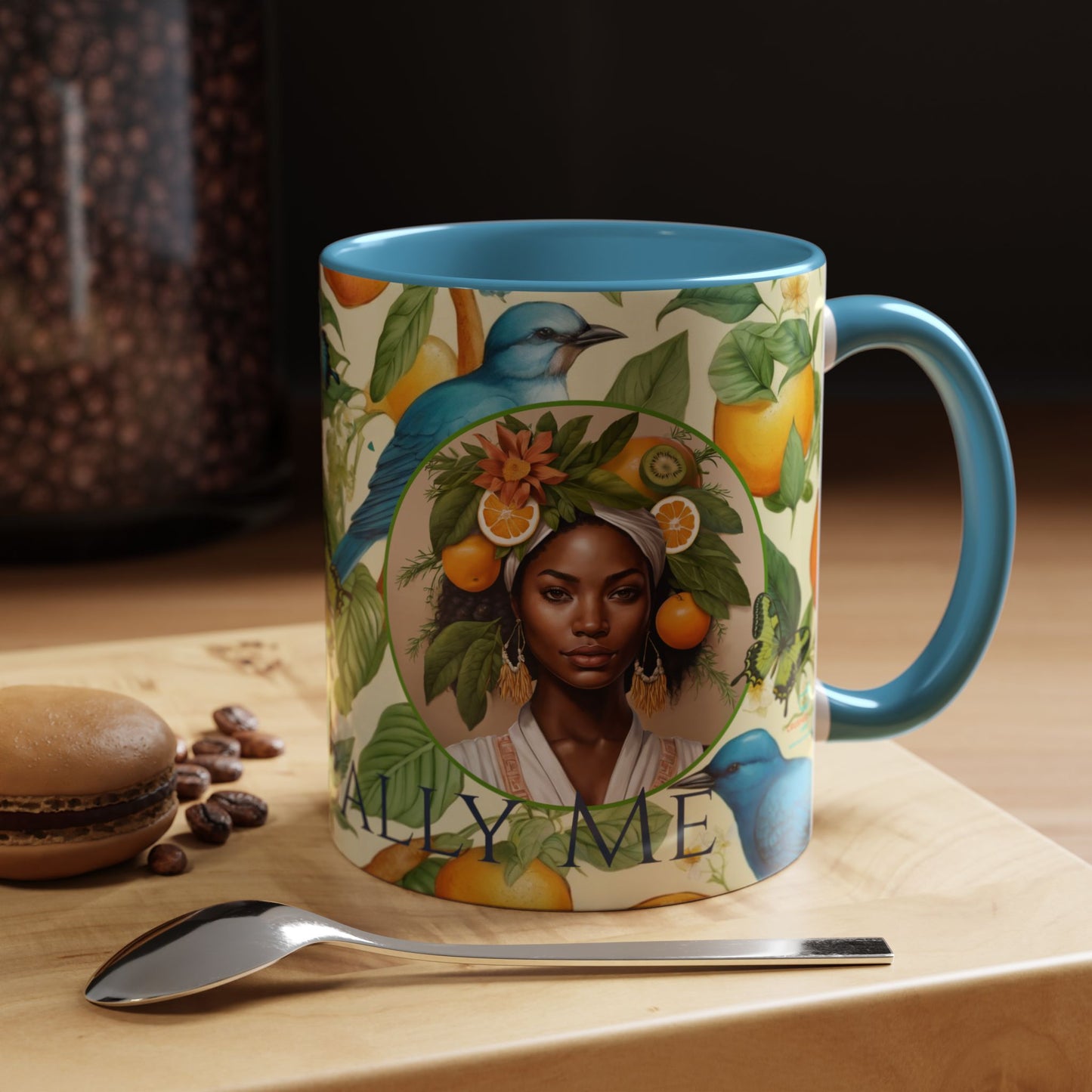 Organically Me A Lemon Bluebird Plant Garden Vegan Ceramic Plant Mug with Black woman (11oz) 8 Color Combos