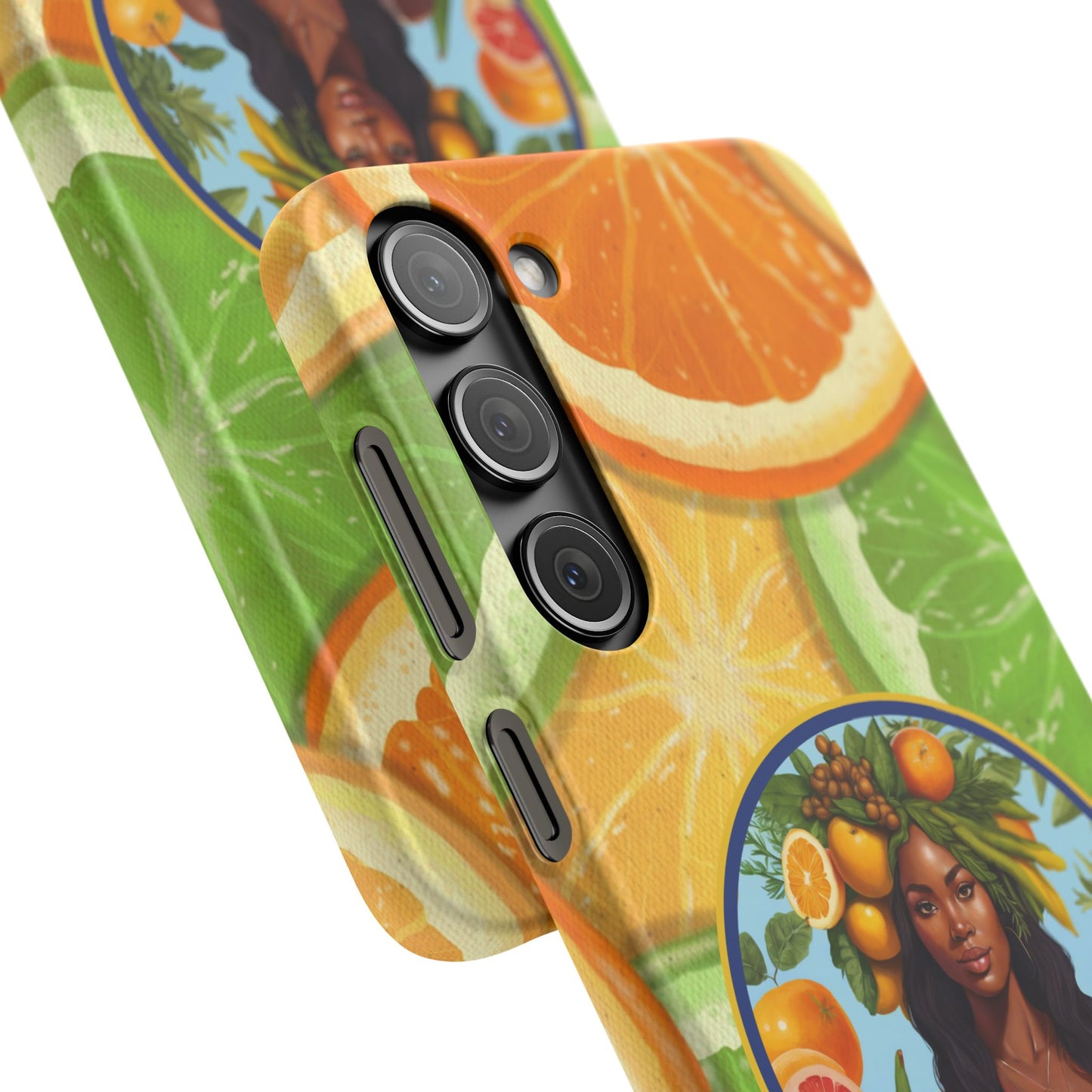 Organically Me Citrus Fruits Garden Snap Phone Case with Black Woman, Veggie Chic for Androids and iPhone models