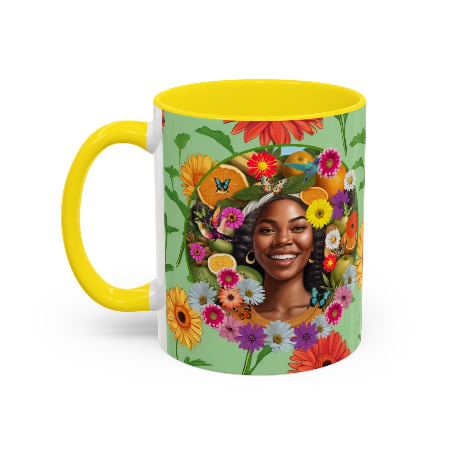 Organically Me A Joy Daisy Plant Garden Vegan Ceramic Plant Mug with Black woman (11oz) 8 Color Combos