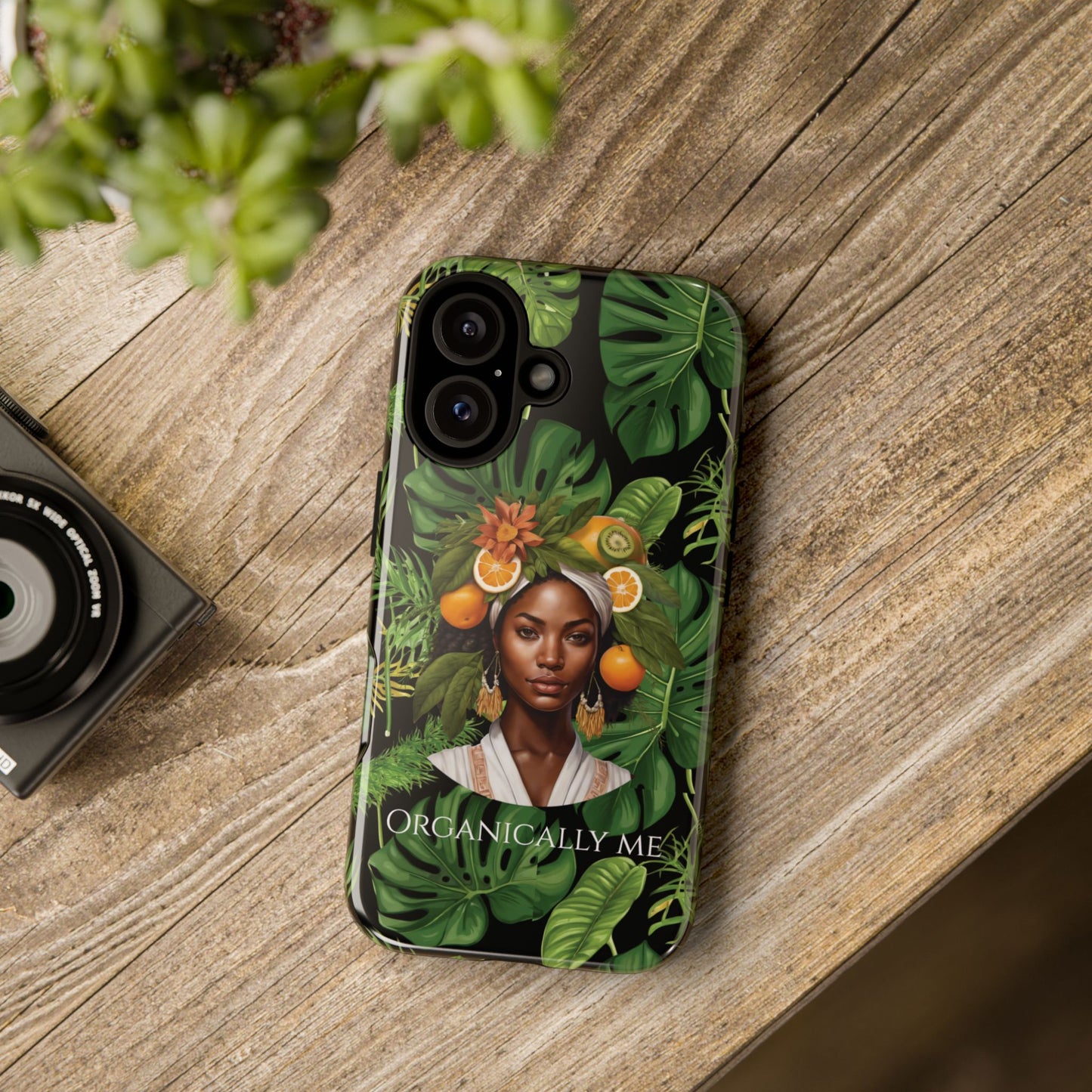 Organically Me A Black Jungle Plant Garden: Tough iPhone 16 Case with Eco Garden Monstera Plant Vibe and Black Woman