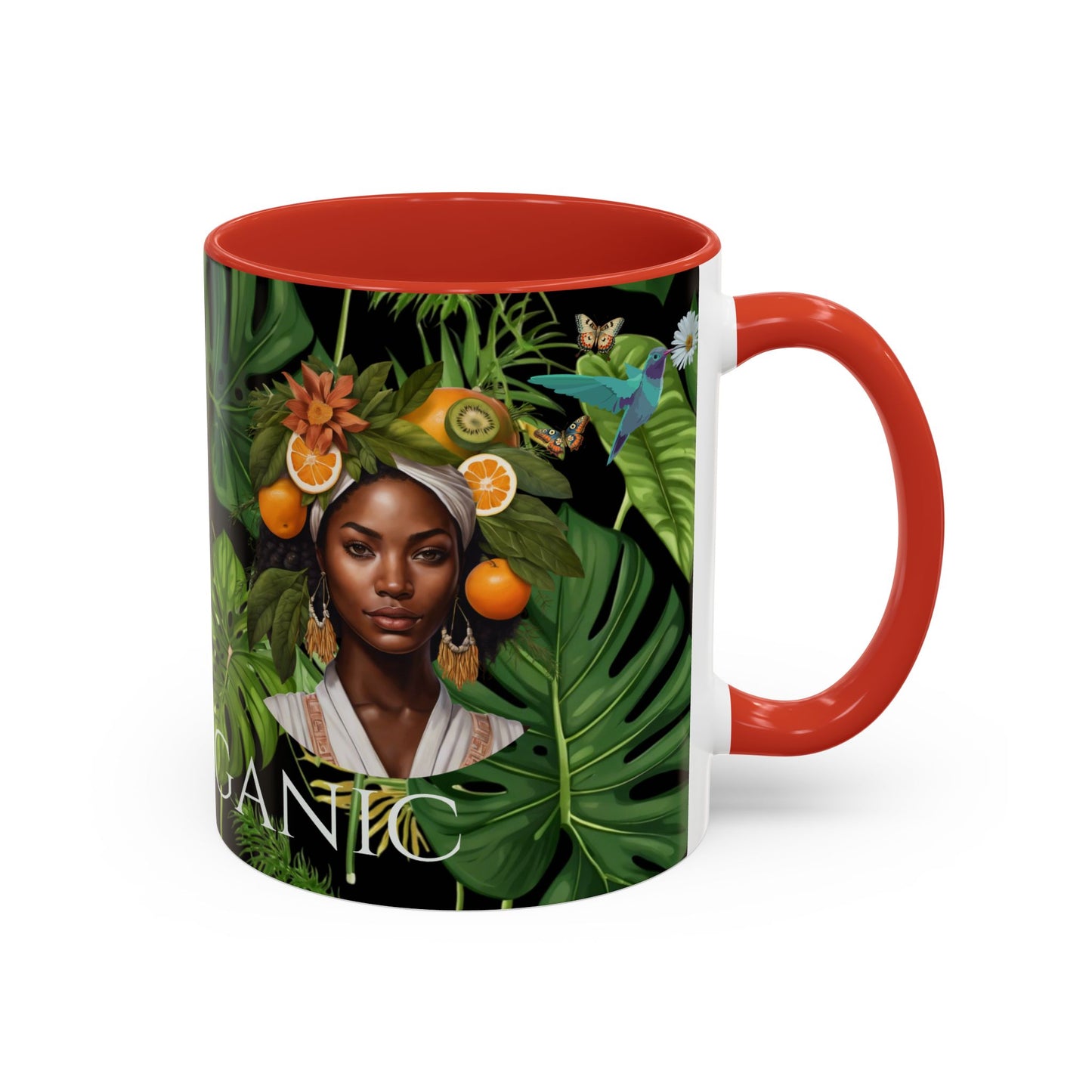 100% Organic Black Jungle Plant Garden Vegan Ceramic Plant Mug with (11oz) 8 Color Combos Double-Side Design