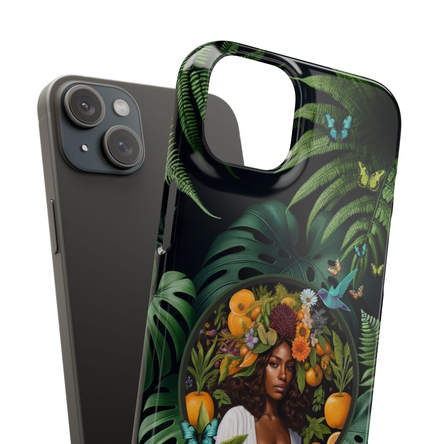 100% Organic A Fern Monstera Plant Garden Snap Phone Case with Black Woman, for iPhone and Android Models
