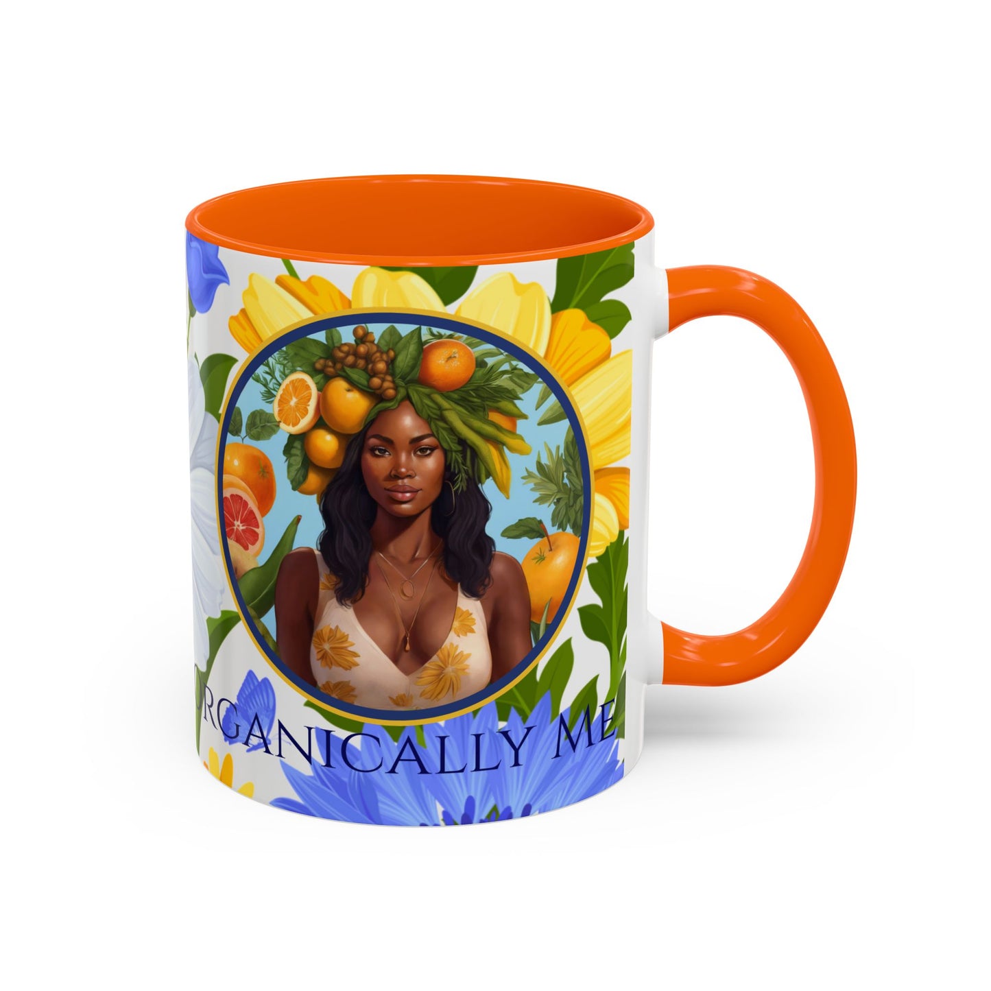 Organically Me Blue & Yellow Daisy Joyce Plant Garden Vegan Ceramic Plant Mug with Black woman (11oz) 8 Color Combos