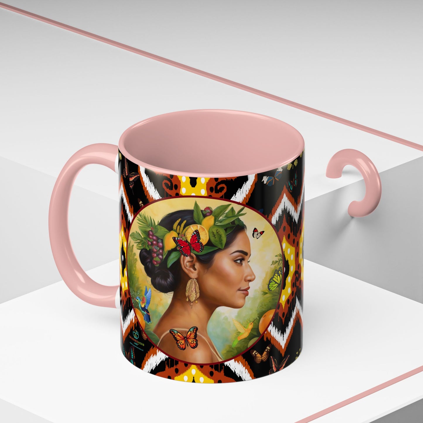 Organically Me A Tribal Butterfly Plant Garden Vegan Ceramic Plant Mug with Black woman (11oz) 8 Color Combos