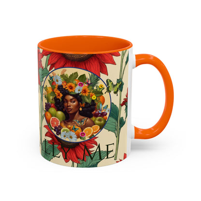 Organically Me Sunflower Red Plant Garden Vegan Ceramic Plant Mug with Black woman (11oz) 8 Color Combos