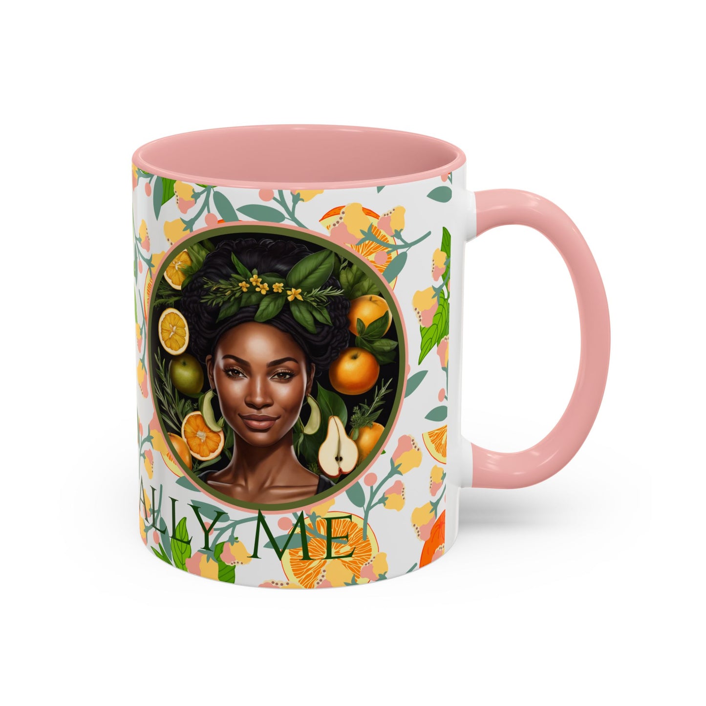 Organically Me Pink and Green Plant Garden Vegan Ceramic Plant Mug with Black woman (11oz) 8 Color Combos