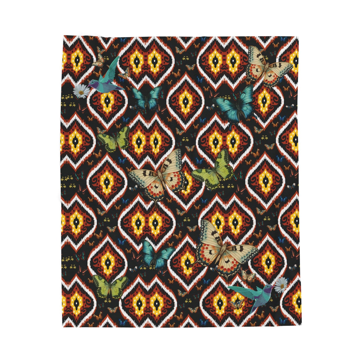 100% Organic Theme A Tribal Butterfly Plant Garden Blanket and Wall Hanging (Velveteen); 50 x 60in