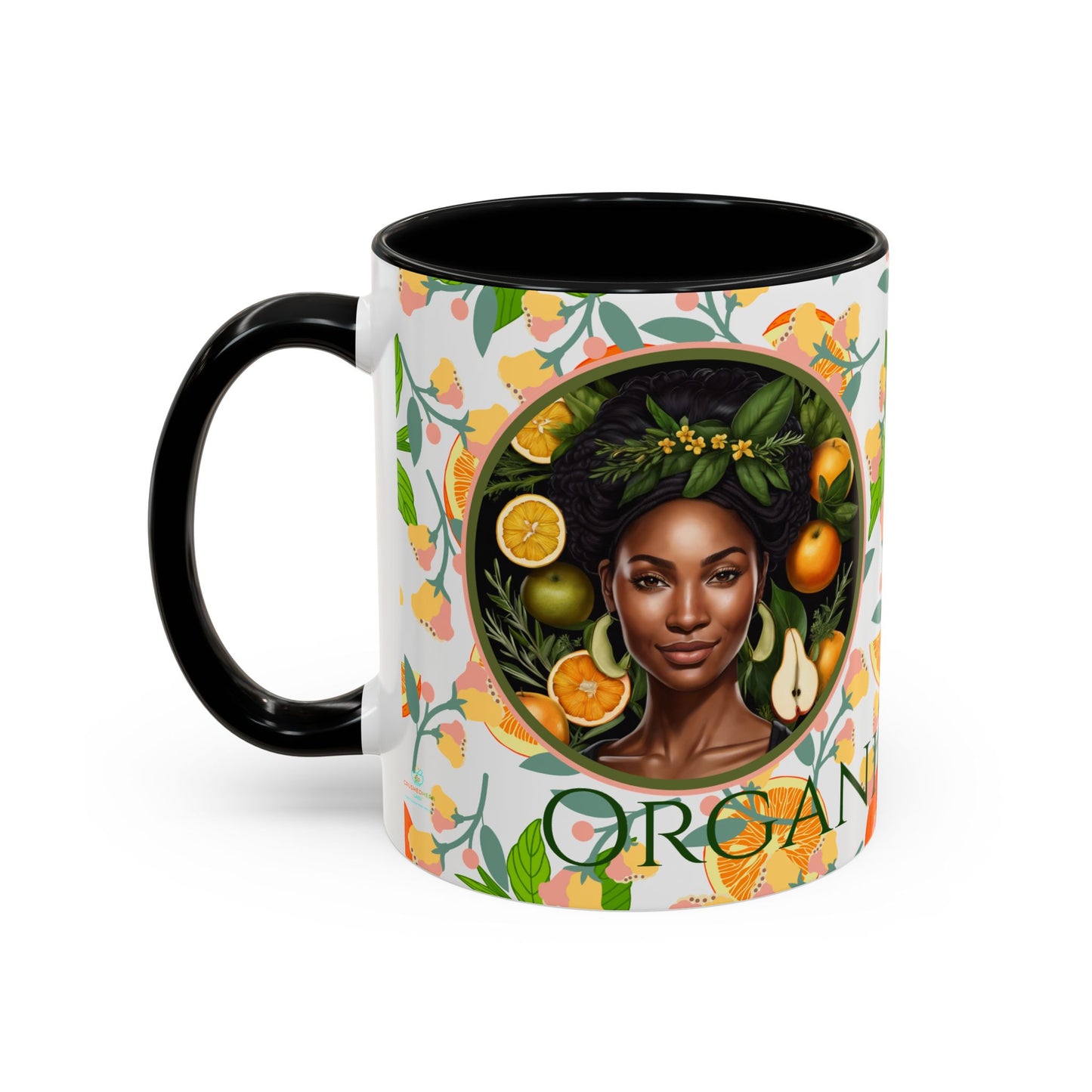 Organically Me Pink and Green Plant Garden Vegan Ceramic Plant Mug with Black woman (11oz) 8 Color Combos
