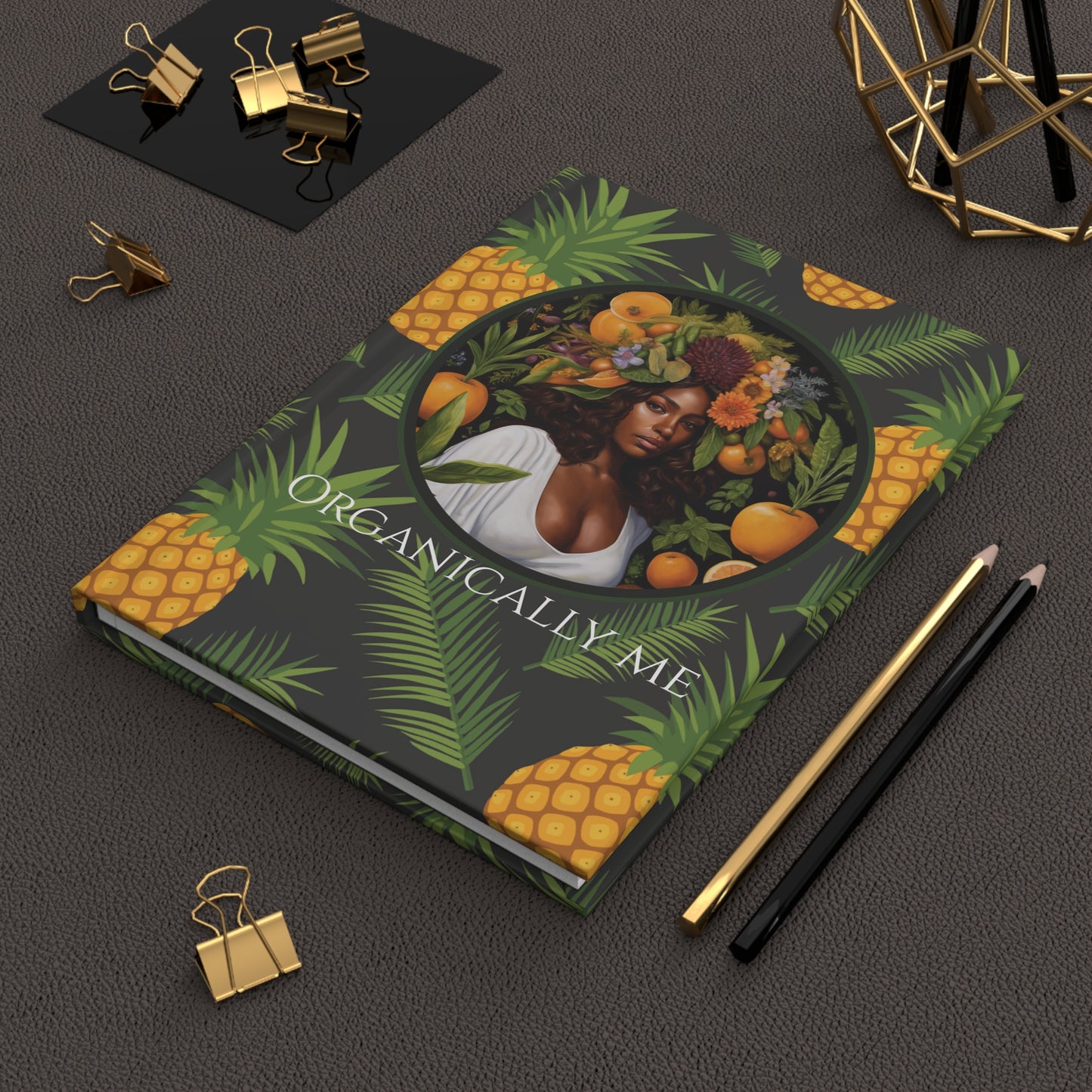 Organically Me A Pineapple Plant, Garden & Vegan Hardcover Journal, Matte 150 pages, Black women