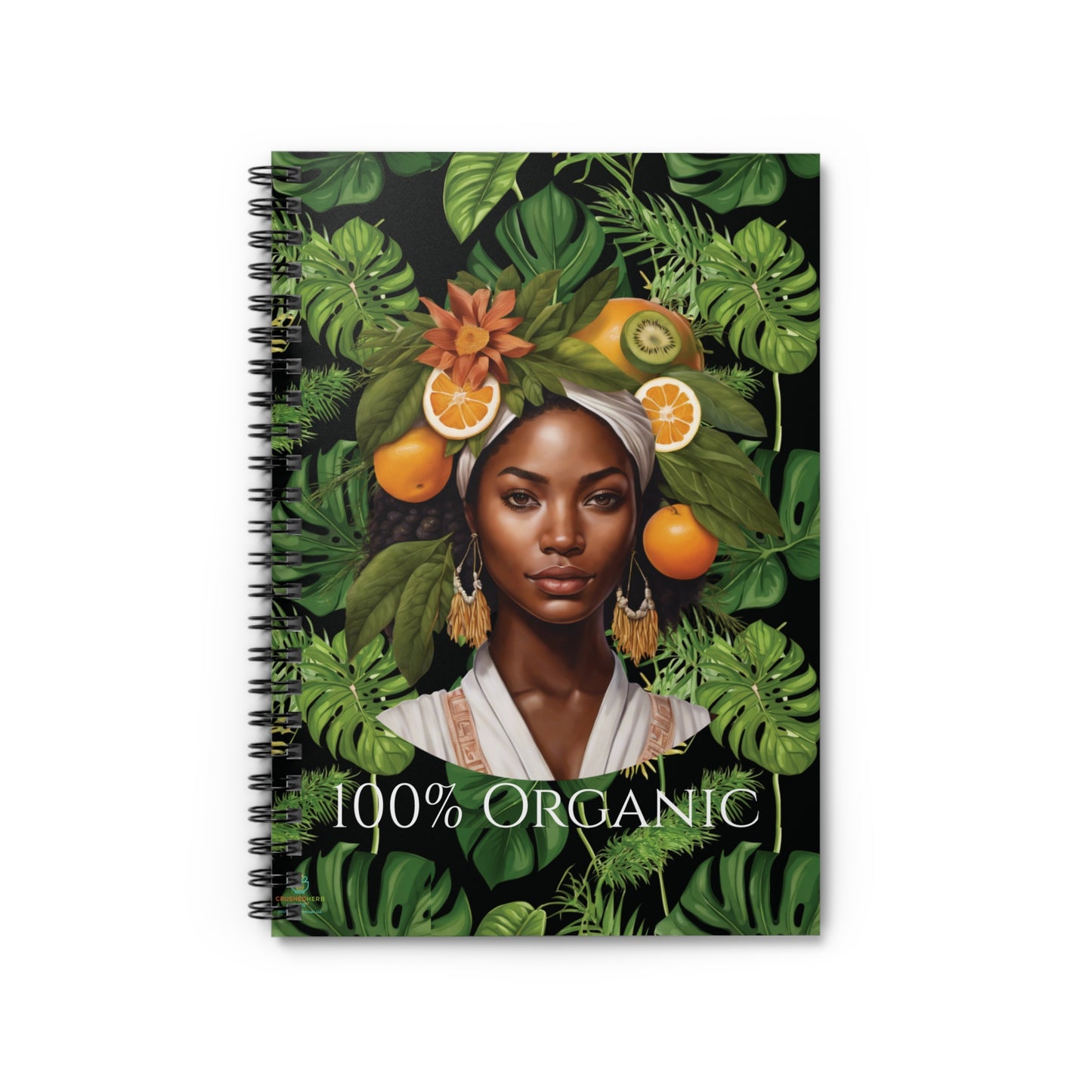 100% Organic Black Jungle Plant Garden & Vegan Hardcover Spiral Journal, Matte 150 pages, Black woman Design