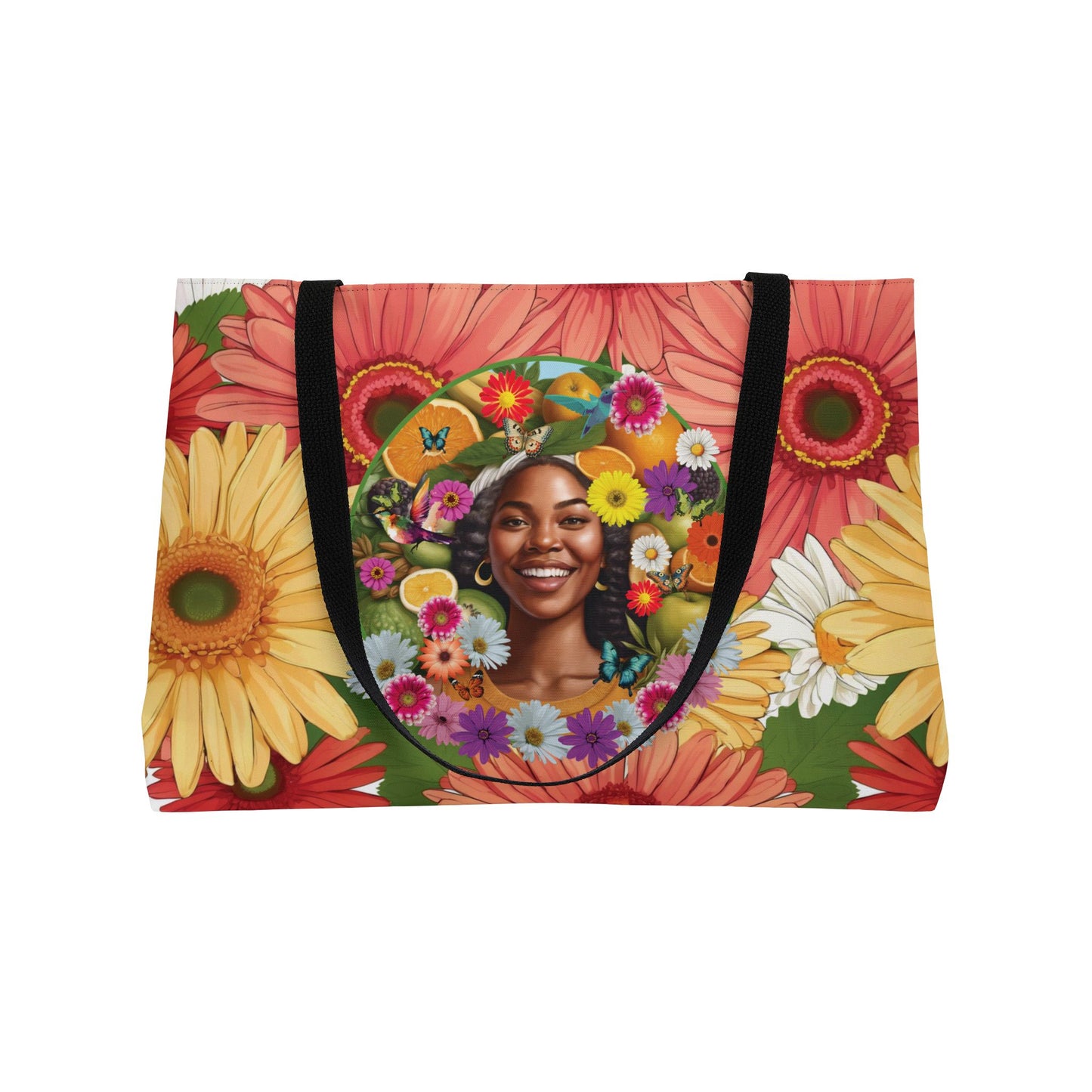 Organically Me A Joy Daisy Plant Garden-themed Large Weekender Tote Bag, workout bag, yoga bag with Black Women